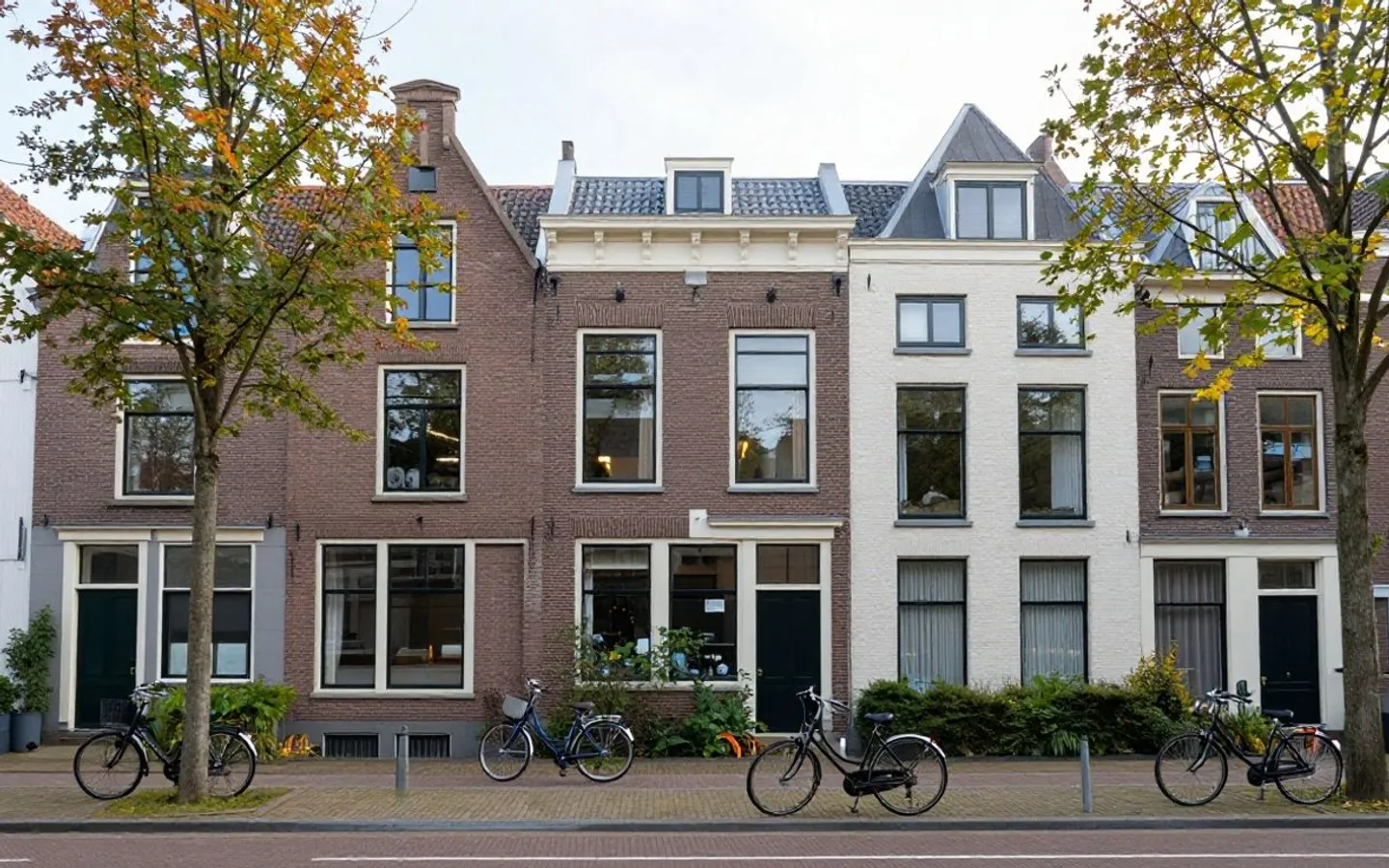 Rij Nederlandse gevels aan een gracht.